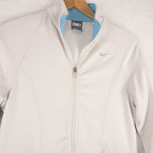 Nike Sweatshirt Womens Small  White Blue Full Zip Fit Dry Mock Neck - Picture 2 of 13